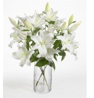 Bouquet of white lilies with vase