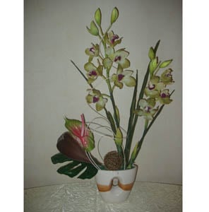 �������� ������ Composition of two green orchids and anthurium