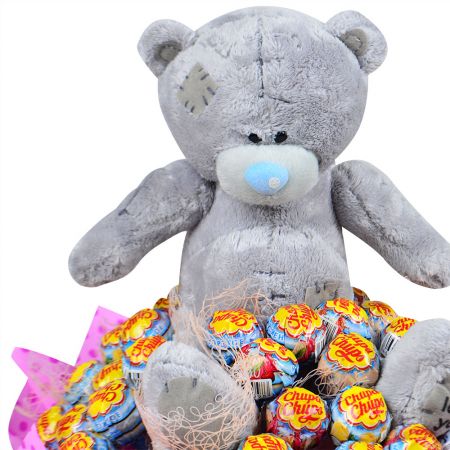 Buy bouquet of lollipop and teddy bear