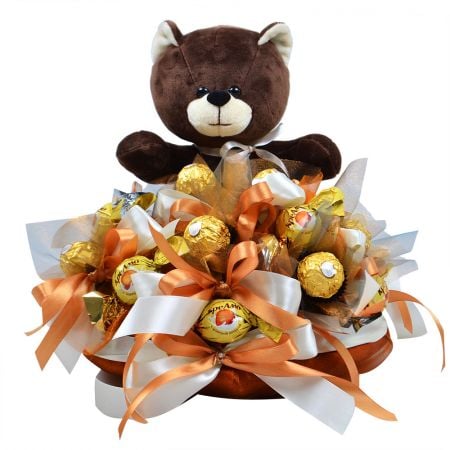 Buy arrangement (bouquet) of chocolates with teddy bear