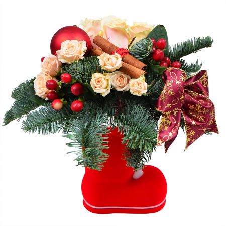 Buy New Year arrangement of fir branches and flowers